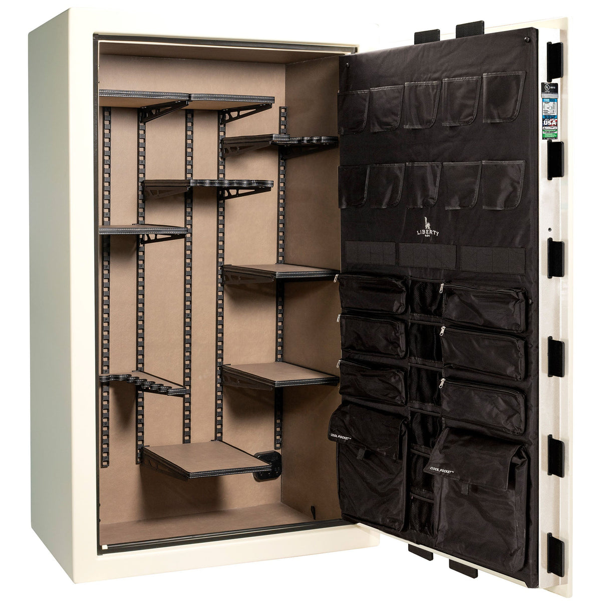 Franklin Series | Level 5 Security | 110 Minute Fire Protection | 50 | DIMENSIONS: 72.5&quot;(H) X 42&quot;(W) X 27.5&quot;(D*) | White Gloss Brass | ProFlex Modular Shelving - Open Door Empty